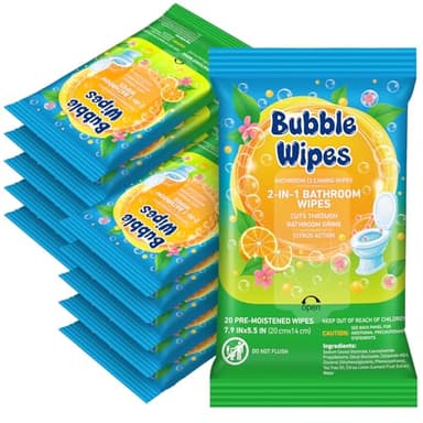 Heigble 10 Pack Bathroom Cleaning Wipes – 200 Count Citrus Scented 2-in-1 Cleaner bubble Wipes for Bathroom Toilet, Sink, Tile & Shower – Reusable Sealable Pouch, No Scrubbing Needed