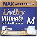 LivDry Ultimate Adult Incontinence Underwear, Max Absorbent Adult Diapers with Leak Protection, Medium, 68-Pack