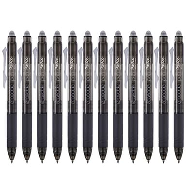 ParKoo Retractable Erasable Gel Pens Clicker Fine Point 0.7 mm, No Need for White Out, Black Ink for Completing Sudoku and Crossword Puzzles, 12-pack