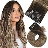 Moresoo Clip in Hair Extensions Real Human Hair Balayage Clip in Extensions Remy Human Hair Ombre Hair Extensions Clip in Human Hair Full Head Double Weft Thick Hair for Women 20inch 7pcs 120g