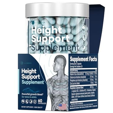 Height & Bone Support Supplement - Premium Height Growth Supplement for Kids & Teens with Calcium - Nutritional Support Bone Health Formula - Height Increase Essential Vitamins - 60 Caps
