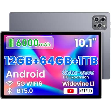 Tuotatop 2026 Android Tablet 10.2 Inch, 6000mAh Long Battery Life. HD IPS Screen, Dual Speakers, WiFi 6 - Budget-Friendly Tablet for Students, Family & Work (Gray)
