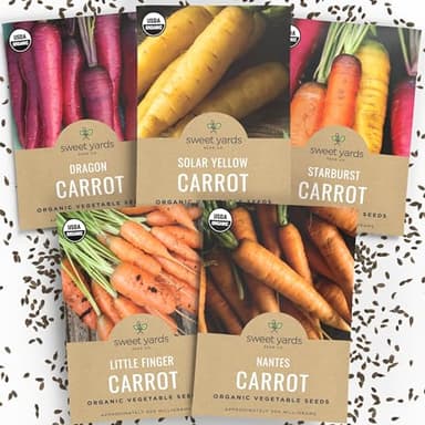 Organic Carrot Seeds Variety Pack - 5 Individual Packs - 2026 Season - Nantes, Little Finger, Dragon, Solar Yellow and More! for Indoor & Outdoor Planting (Non-GMO, Certified Organic)