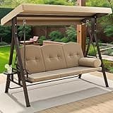 YITAHOME 3-Seat Deluxe Porch Swing Outdoor Heavy Duty Patio Swing Chair with Adjustable Canopy Removable Cushions Weather Resistant Steel Frame Suitable for Garden, Lawn, Backyard, Balcony, Brown