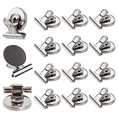 Ninth Five Strong Magnetic Clips - Heavy Duty Refrigerator Magnet Clips - 31mm Wide 12Pack Scratch Safe - Clip Magnets Best for House Office School Use, Hanging Home Decoration, Photo Displays