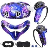 Silicone Cover Set Compatible with Meta/Oculus Quest 3s Accessories, VR Silicone Face Cover, VR Shell Cover,Touch Controller Grip Case,Camera Lens Protector Set (Starry Purple)