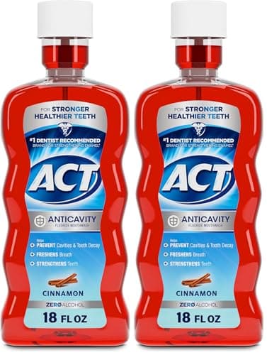 ACT Anticavity Fluoride Mouthwash, Cinnamon | Zero Alcohol | 18 fl. oz. | Pack of 2 | Accurate Dosing Cup