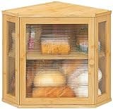 viewcare Corner Bread Box for Kitchen Counter, Bamboo Wood Large Capacity Bread Storage Bin with Acrylic Wavy Door Panel (Natural, Meduim)