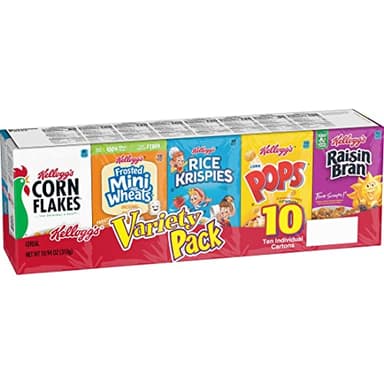 Kellogg's Breakfast Cereal Assorted Variety Pack, Corn Flakes, Frosted Flakes, Frosted Mini-Wheats Original, Raisin Bran, Froot Loops, Corn Pops, Rice Krispies, Special K Original, Single Serve, 10.94 oz (10 Count)