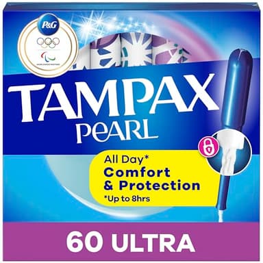 Tampax Pearl Tampons for Women, with LeakGuard Braid, Ultra Absorbency, Unscented, 60 Count