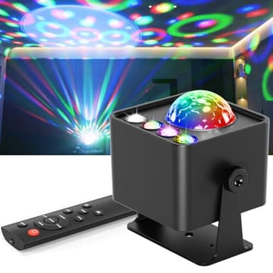 Disco Ball Light Party Lights, Sunset Lamp Dj Disco Light with 6 Working Modes 5 DIY Button Strobe Light Stage Lights Remote Control Disco Ball Lamps for Small Gathering Home Room Parties Birthday