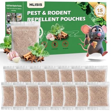 HLISIS 15 Pack Mouse Repellent Pouches, Peppermint Oil Repellent for Mice, Natural Rodent Repellent Pouches Effectively Repels Rodents, Mosquito, Spiders, and Other Pests, Indoor & Outdoor Use