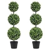 LUWENER 3FT Artificial Boxwood Topiary Tree in Pot,2 Pack Faux Topiary Trees for Front Door Porch Home Living Room Garden,Fake Outdoor Plant Boxwood Ball for Indoor&Outdoor
