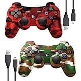 BUERTT PS3 Controller Wireless 2 Pack,Upgraded Remote Controller for PS3,6-Axis Motion,Double Vibration,USB Charging Cable (Camo Red and Camo Green)