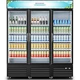 BODEGACOOLER Commercial Merchandiser Refrigerator,3 Glass Door Commercial Beverage Refrigerator, Beverage Display Cooler with Soft LED Light, Adjustable Shelves and 8 Strong Castors, 53 Cu. Ft,Black