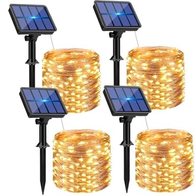 btfarm 4 Pack Solar String Lights Outdoor - Total 132FT 320LED Solar Fairy Lights Outside Waterproof 8 Modes, Copper Wire Solar Powered Twinkle Light for Garden Tree Christmas Wedding Party,Warm White