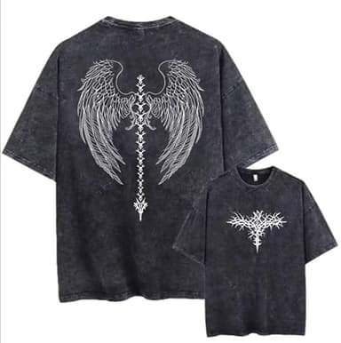 Men's Y2K Acid Wash Gothic Graphic T-Shirts Skull Print Vintage Oversized Washed Tees Grunge Clothes (US, Alpha, XX-Large, Regular, Regular, Black)