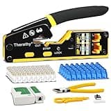 Therathy RJ45 Crimp Tool Pass Through Ethernet Crimper for Cat5e Cat6 Modular Plugs, All-in-One Cat6 Crimping Tool