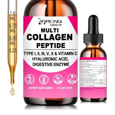 Multi Collagen Peptides Liquid Drops for Women & Men, Hydrolyzed Collagen Peptides Type (I, II, III, V, X)Proteins Complex W. Hyaluronic Acid, Biotin & Vitamin C, Support Hair Skin Joint & Gut Health