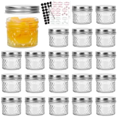 4 oz Mason Jar with Airtight Lids,20 Pack Wide Mouth Small Glass Mason Jars,100ml Mini Glass Canning Jar Kitchen Storage Jars for Jams,Fruits Salad,Baby Foods,Jellies,Spices,Nuts,Handmade Desserts