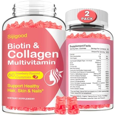 2 Pack Multi Collagen Peptides Gummies for Women & Men, Ultra Hydrolyzed Protein Type I II III V X with Biotin, Hyaluronic Acid & Vitamin C D K2 B12 A E for Skin Hair Nails, Bone, Sugar Free 120Cts