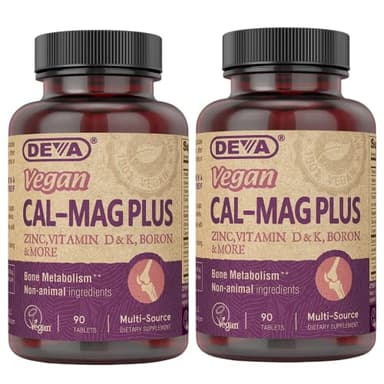 DEVA Vegan Calcium Magnesium Supplement 2-Pack, Plus Zinc, Vitamins C, D & K, Boron, 90 Tablets Each