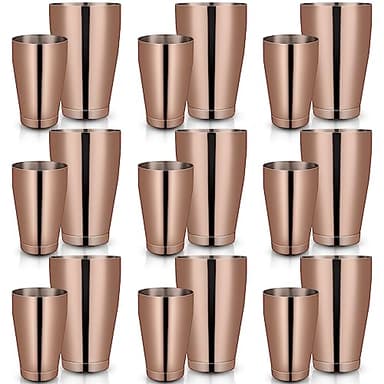 Lallisa 10 Pieces Cocktail Shakers Professional Bar Boston Shaker Set Stainless Steel Martini Shaker Drink Mixer Basic Tools Weighted Shake Metal Can for Bartenders, 18 Oz, 28 oz(Copper)
