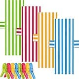 4 Pack Pool Chair Towels Cover with 8 Clips Oversized Stripe Beach Chaise Covers Lounge Chair Cushion Towel with Fitted Pockets Cotton Terry Cover Towel for Garden Patio Sunbathing, 82.7 x 28.7 Inch