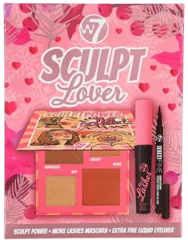 W7 Sculpt Love, Sculpt Power, More Lash Mascara, Extra Fine Liquid Eyeliner Set, Pink