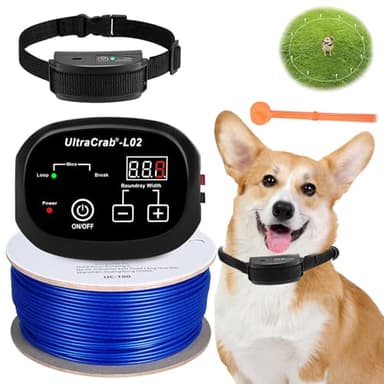 UltraCrab Basic In-Ground Pet Fence - Underground Dog Fence System, Electric Fence for Dogs Waterproof Training Collar for Dog Over 20lb, Wireless Electric Dog Fence (1 Dog System)