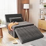 4 in 1 Sleeper Chair, Convertible Sleeper Sofa with Ottoman, Ottoman Bed for Adults, Sofa Bed with Adjustable Backrest for Living Room Apartment Office, Dark Grey