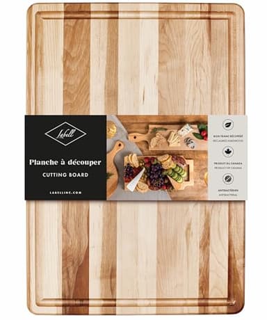 Labell Reversible Maple Wood Cutting Board With Juice Groove, Chopping & Serving for Kitchen Food Prep, Durable & Versatile Wooden Cutting Board - 12” x 18”x 0.75"