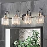ExBrite 4-Light Bathroom Light Fixtures, Crystal Vanity Lights for Bathroom Modern Wall Light Fixture Above Mirror