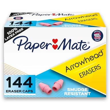 Paper Mate Arrowhead Pink Pearl Cap Erasers, 144 Count - Back to School, Classroom, Homeschool, Teacher Supplies