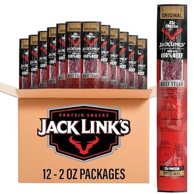 Jack Link's Beef Steak, Original - Protein Snacks, Beef Jerky Meat Snack with 23g of Protein, Made with 100% Beef, Individually Wrapped Bulk Snack Pack, Keto Friendly - 2 Oz. (12 Count)