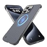 GRECAZO Magnetic Ultra-Thin Frosted Soft Touch Skin Borderless Carbon Fiber Bump Texture for iPhone 15 Pro Frameless Case 6.1" Slim Minimalist Lightweight Matte Hard for MagSafe Cover Case-Black