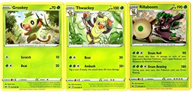 Rillaboom 015/202 - Sword & Shield - Pokemon Evolution Card Set - Thwackey Grookey - Rare 3 Card Lot