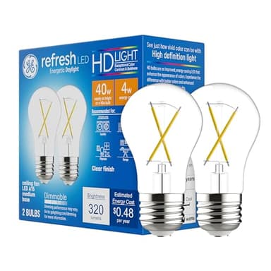 GE Refresh LED Light Bulbs, 40 Watt, Daylight, A15 Ceiling Fan Bulbs, Clear Finish (2 Pack)