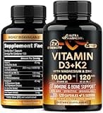 Vitamin D3 K2 - Vitamin D3 10000 iu & K2 as MK-7 120 mcg - Immune & Mood Support, for Bone & Teeth Health - with Magnesium, Zinc & Vitamin C & B12 - Highly Bioavailable - Made in USA, 120 Capsules