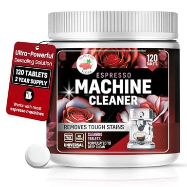 Supreme Flora Espresso Machine Cleaning Tablets 120 Count - Coffee Machine Cleaner Tablet Compatible with Breville, Gaggia, De'Longhi, Jura, Philips & More, Universal Descaler With No Residue & Oil