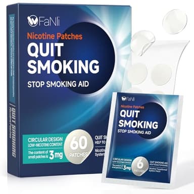 60 Count - Nicotine Patches 3mg (Applicable to Step 1/Step 2/Step 3), Transdermal Stop Smoking Aid for Craving Relief, Flexible Dosing with Fast-Acting Nicotine Replacement Therapy