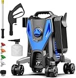 QIOMALA Electric Pressure Washer, 4200 PSI 2.8GPM High Pressure Cleaning Machine with 35 FT Power Cord, 20 FT Hose, Foam Cannon, 4 Nozzles,Easy Store for Car/Garage/Patio, Blue/Small