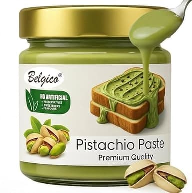 Belgico Pistachio Cream–Pistachio Butter, Pistacho Paste and Spread and Sauce for Dubai Chocolate Bar and Dubai Chocolate Filling ,Kataifi & Cookies–Crema de Pistacho Pasta – 7oz(200g)