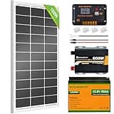 ECO-WORTHY Solar Panel Kit with Battery and Inverter : 100 Watt 12 Volt Solar Panel + 30A Charge Controller + 50Ah Lithium Battery + 600W Premium Solar Inverter +Solar Cables