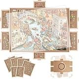 BuilderButler 1500 Pieces Rotating Puzzle Board with 6 Drawers,26"x35" Portable Wooden Jigsaw Puzzle Table with Lazy Susan Spinning Cover