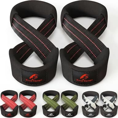Trend Changer Figure 8 Lifting Strap Padded Deadlift Straps Heavy Duty Weight Lifting Straps Strongman Axle Bar Straps Weightlifting Wrist Wraps (Small (Upto 6.0'' Wrist Circumference), Black/Red)