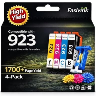923 Ink Cartridges for HP Printers Compatible for HP 923 Ink Cartridges Works with HP OfficeJet Pro 8130e 8125e 8120e 8135e 8138e 8139e Printers (Black Cyan Magenta Yellow, 923 Ink Without Chip)