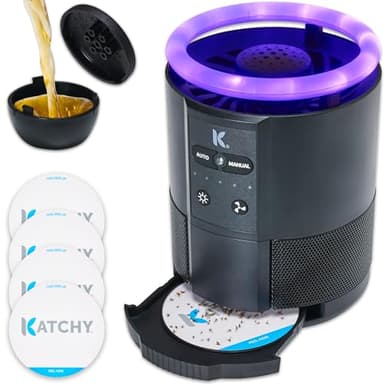 Katchy Duo – Indoor Flying Insect Trap with Scent Pod – Day & Night Effective – Mosquito, Fruit Fly, Gnat & Small Moth Catcher – Non-Zapper Trap with Blue UV Light & Fan Suction (Black)