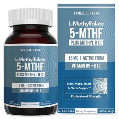 L Methyl Folate 15mg Plus Methyl B12 Cofactor – High Potency, Active 5-MTHF Form - Supports Mood, Methylation, Cognition – Bioactive Forms of Vitamin B9 & B12 (60 Capsules – 60 Servings)