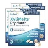 OraCoat XyliMelts Dry Mouth Relief Moisturizing Oral Adhering Discs 40 Count, 4 Pack, Slightly-Sweet with Xylitol, for Dry Mouth, Stimulates Saliva